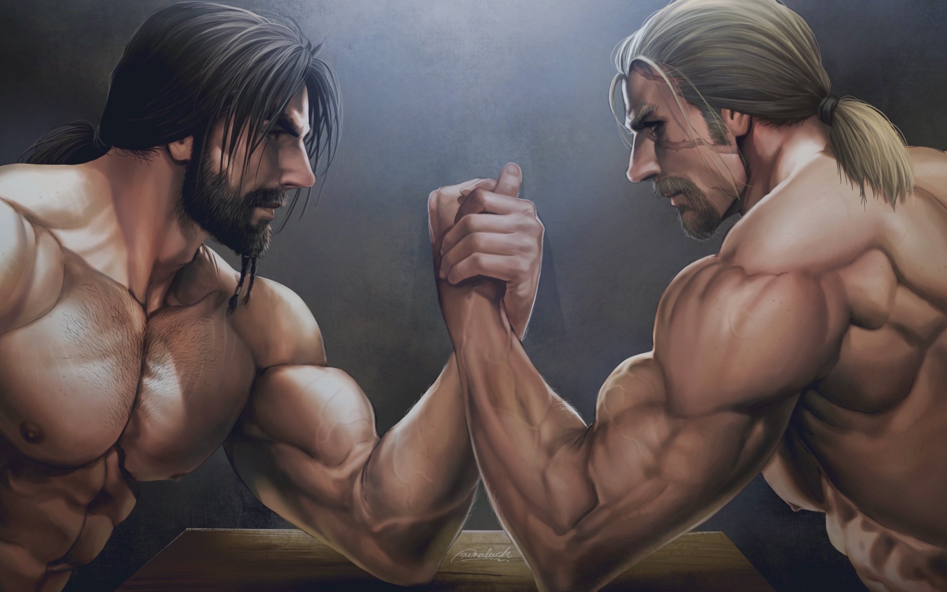 Download Fantasy Men Arm Wrestling HD Wallpaper by aenaluck