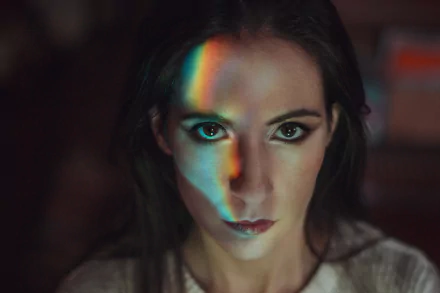 brown eyes stare black hair face rainbow woman model HD Desktop Wallpaper | Background Image