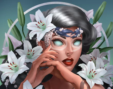 grey hair lipstick face flower fantasy woman HD Desktop Wallpaper | Background Image