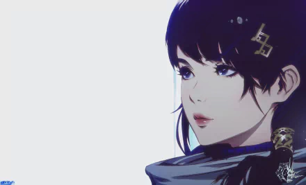 HD anime-style original artwork featuring a close-up of a young woman with dark hair and a contemplative expression, designed as a PC desktop wallpaper.