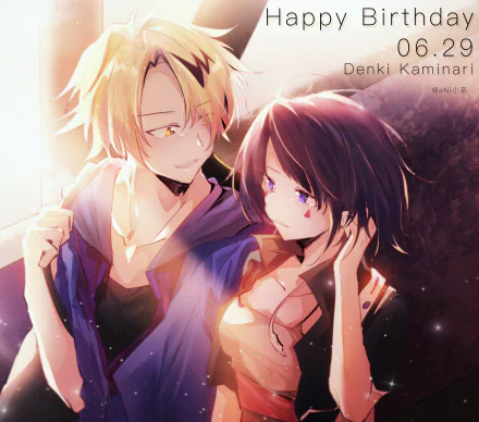 HD anime wallpaper featuring Denki Kaminari and Kyōka Jirō from My Hero Academia, showcasing a warm and intimate moment between the two characters.