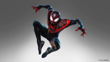 Miles Morales Spider-Man from Marvel Ultimate Alliance 3: The Black Order in dynamic pose, showcased in 8K Ultra HD PC desktop wallpaper and background.