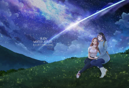 shooting star starry sky Anime Original HD Desktop Wallpaper | Background Image