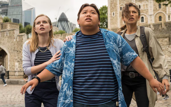 4K Ultra HD wallpaper featuring Michelle 'MJ' Jones, Jacob Batalon, and Zendaya in a scene from Spider-Man: Far From Home.