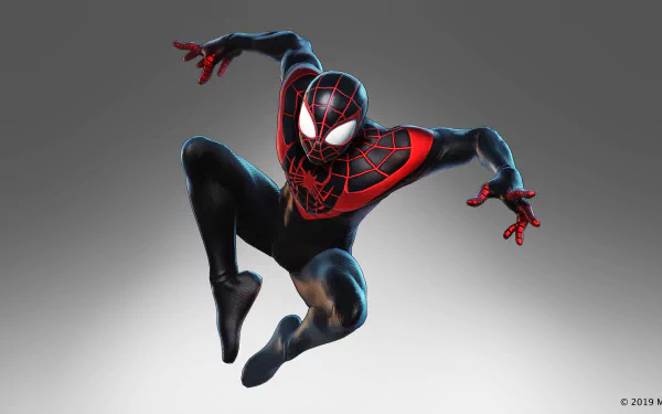 Miles Morales Spider-Man from Marvel Ultimate Alliance 3: The Black Order in dynamic pose, showcased in 8K Ultra HD PC desktop wallpaper and background.