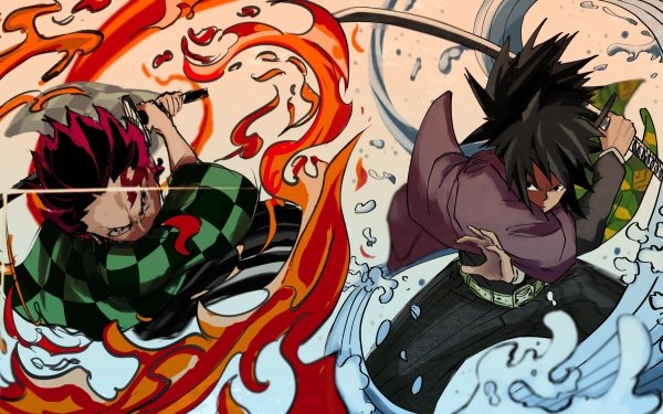Anime Demon Slayer: Kimetsu no Yaiba Giyuu Tomioka Tanjiro Kamado Hinokami Kagura HD Wallpaper | Background Image