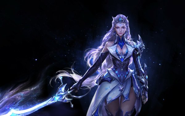 Fantasy Women Warrior Diadem Purple Hair Sword Woman Warrior HD Wallpaper | Background Image