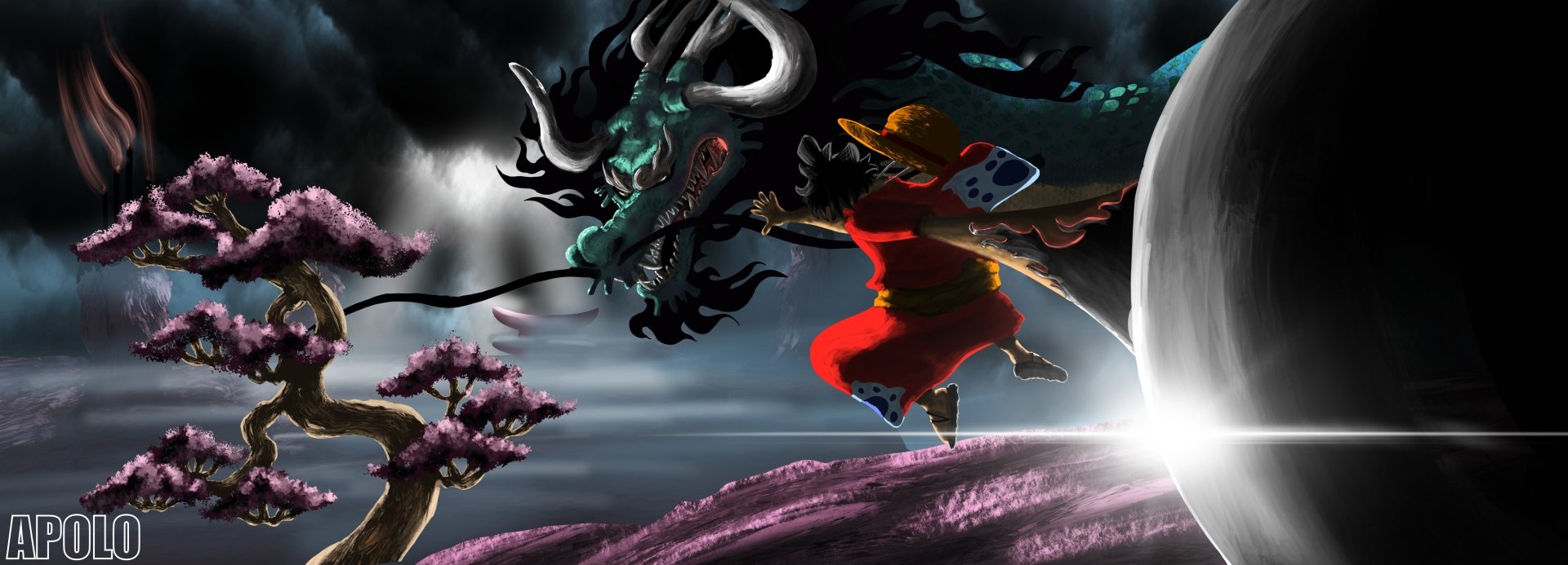 Luffy vs Kaido Dragon là bức tranh vô cùng ấn tượng, mô tả một phiên bản kịch tính của cuộc đối đầu giữa Luffy và Kaido. Với hoạ sĩ Apolo tài năng, tranh vẽ tỏa sáng với màu sắc chói lọi, đầy sức sống. Hãy đưa mắt vào tranh, cảm nhận tinh thần chiến đấu mạnh mẽ của các nhân vật One Piece.
