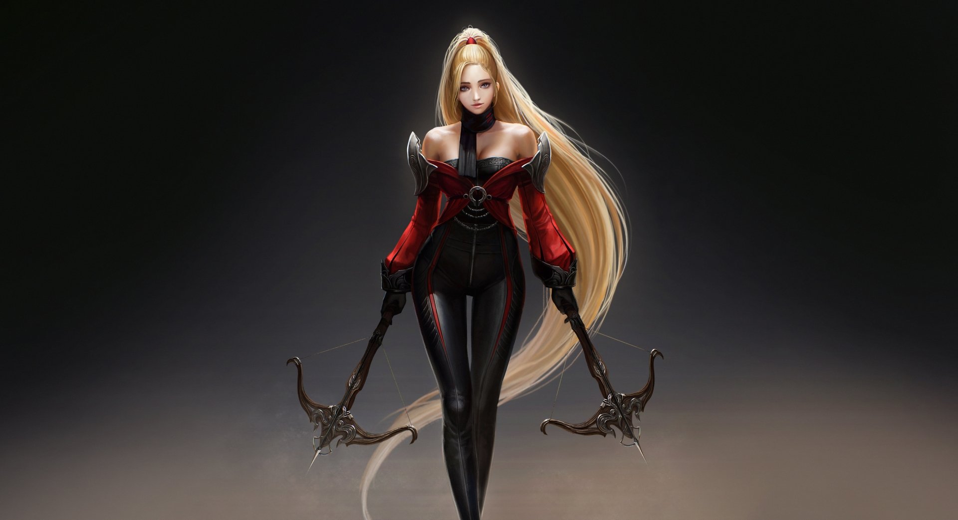 Download Long Hair Crossbow Woman Warrior Blonde Fantasy 4k Ultra HD Wallpaper by TaeKwon Kim