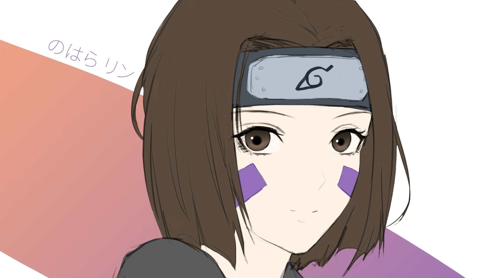 HD anime desktop wallpaper featuring Rin Nohara from Naruto with her signature headband and face markings on a soft gradient background.