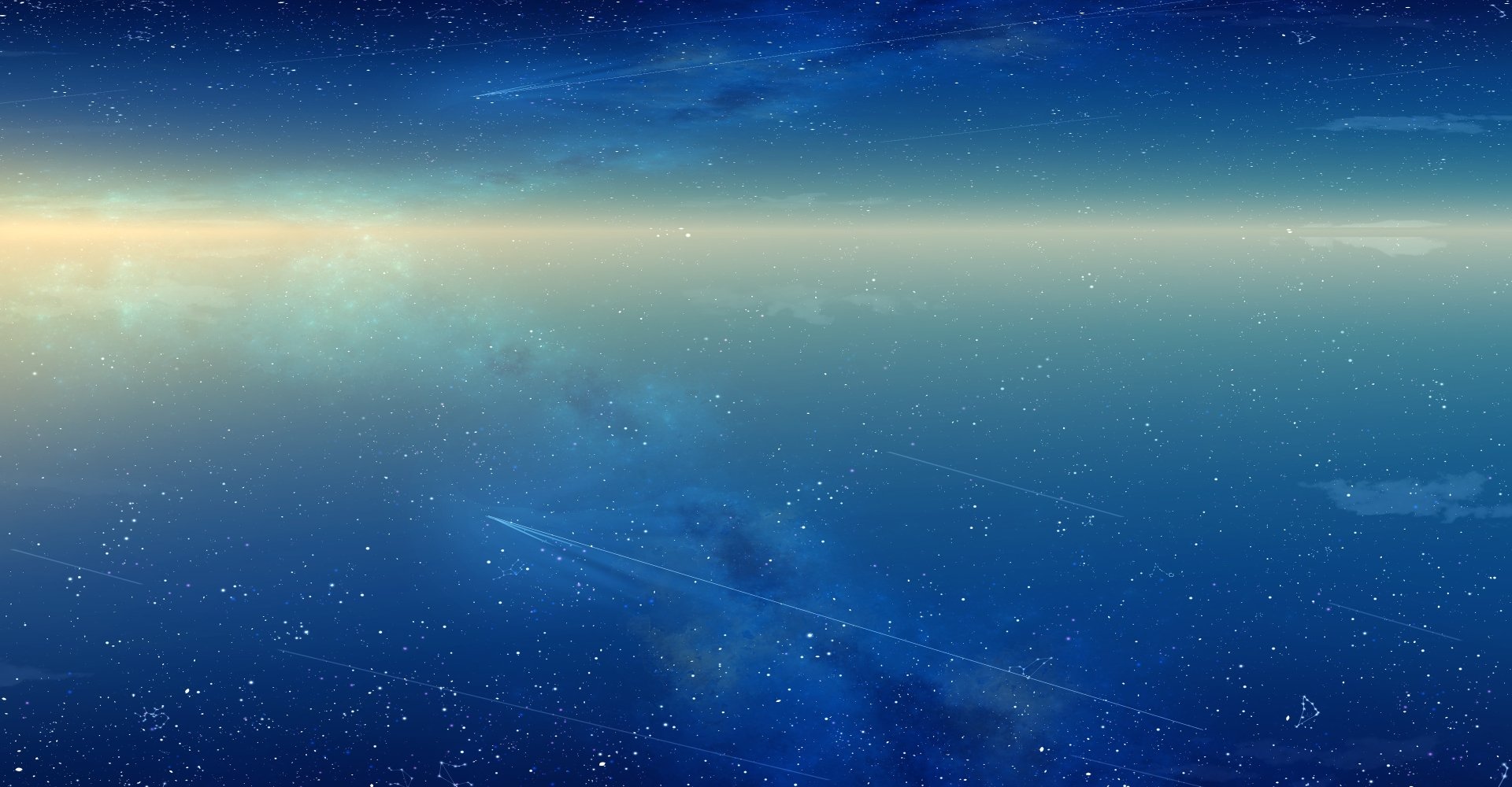 HD anime-style original artwork featuring a serene cosmic landscape with stars and a gentle gradient sky, designed as a PC desktop wallpaper and background.