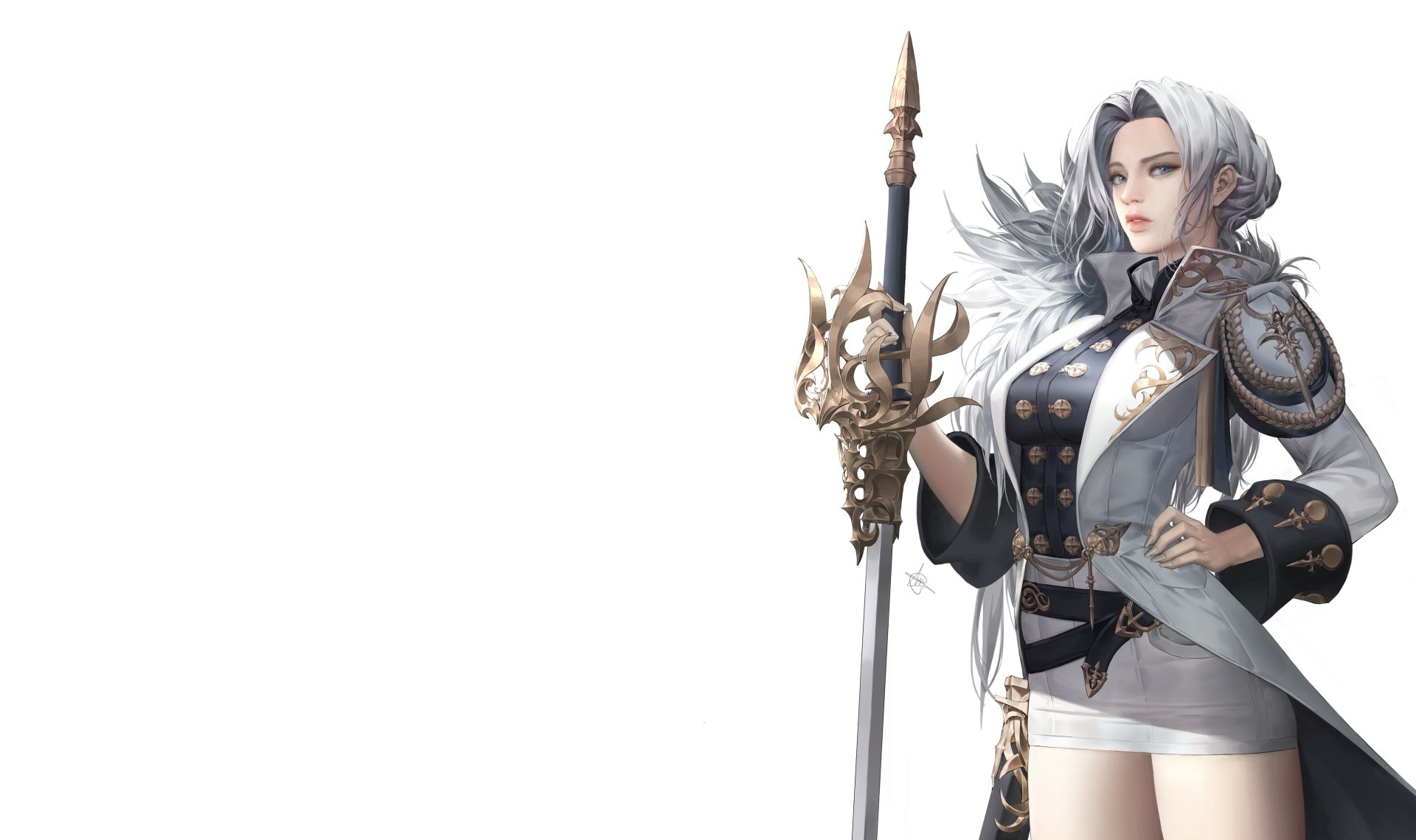 Download Blue Eyes Long Hair White Hair Woman Warrior Sword Fantasy HD ...