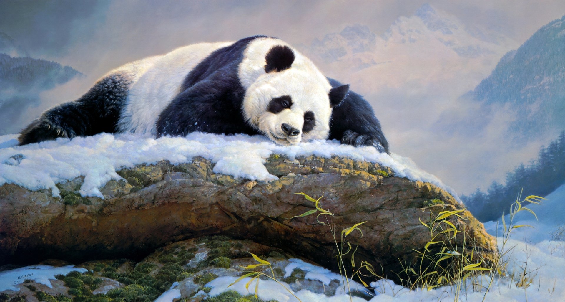 Download Painting Sleeping Animal Panda 4k Ultra HD Wallpaper