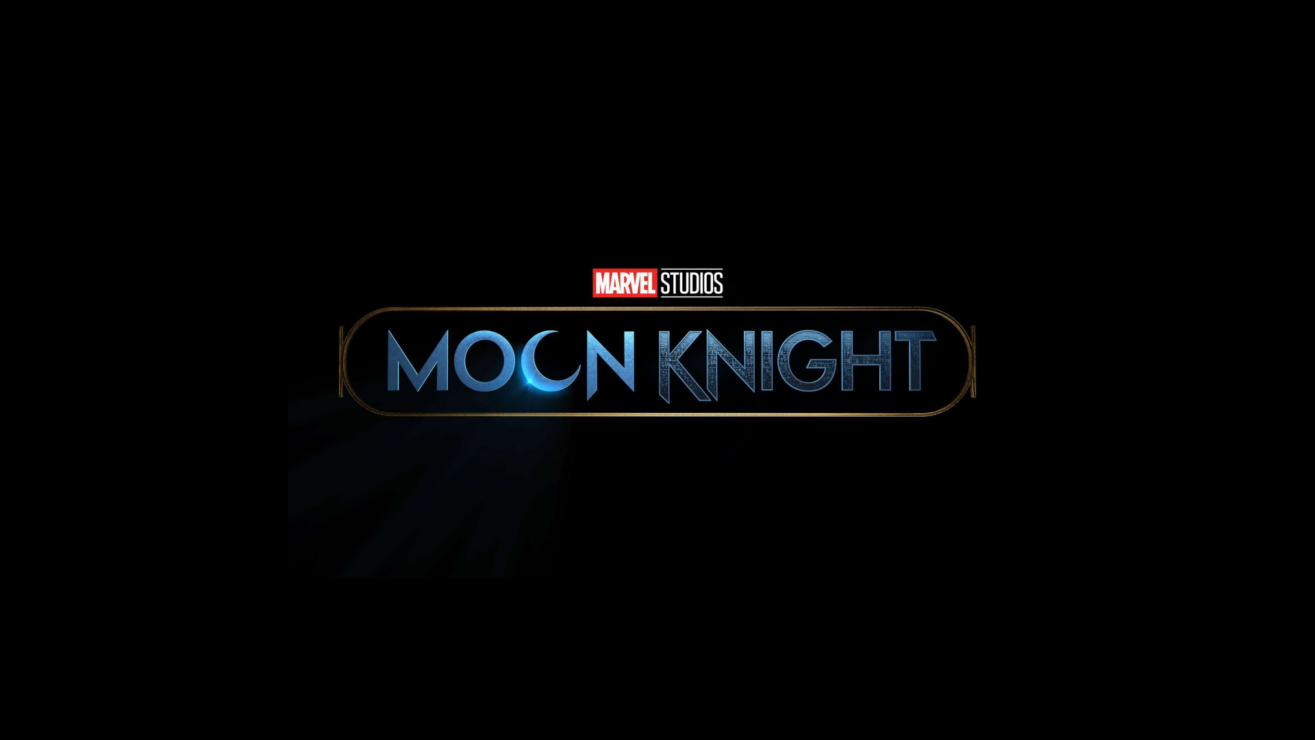 HD desktop wallpaper featuring the Marvel Studios Moon Knight TV show logo on a black background.
