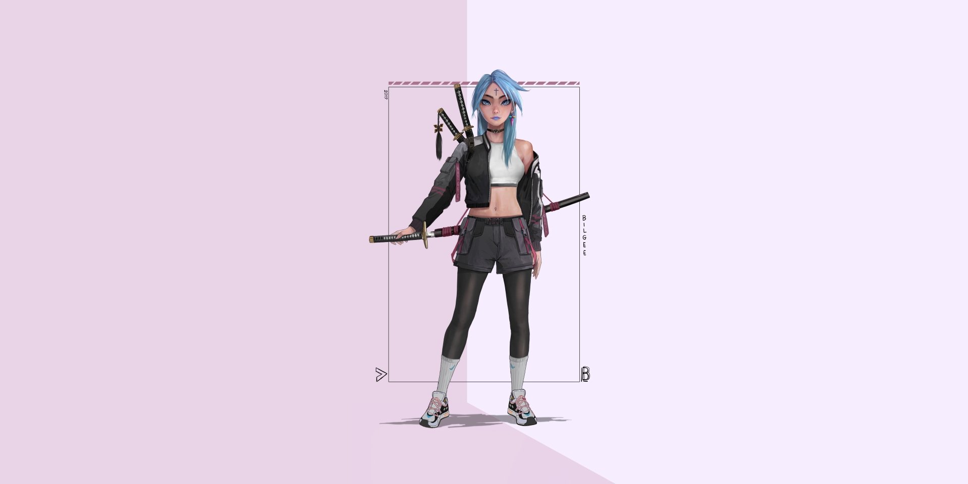 Download Blue Hair Woman Warrior Katana Sword Fantasy Samurai 4k Ultra ...