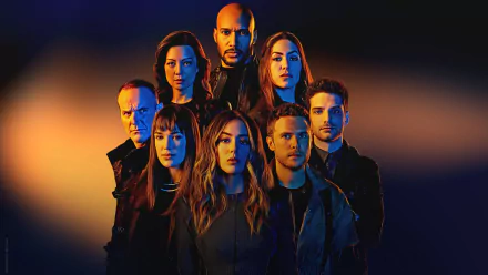4K Ultra HD desktop wallpaper featuring the main cast of the TV show Agents of S.H.I.E.L.D. against a dark, moody background.