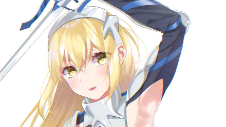 HD anime desktop wallpaper featuring Aiz Wallenstein from Is It Wrong to Try to Pick Up Girls in a Dungeon? with her blonde hair and battle attire.