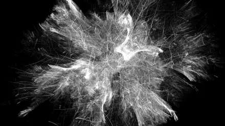 High-detail abstract white fiber-like burst on black, 4K Ultra HD PC desktop wallpaper and background.