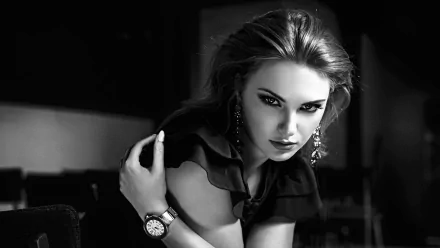 earrings monochrome woman model HD Desktop Wallpaper | Background Image