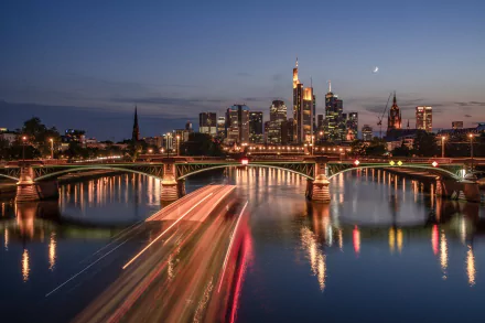 city Germany river light bridge man made Frankfurt HD Desktop Wallpaper | Background Image