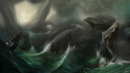 ship creature fantasy sea monster HD Desktop Wallpaper | Background Image