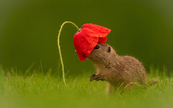 rodent red flower poppy Animal gopher HD Desktop Wallpaper | Background Image