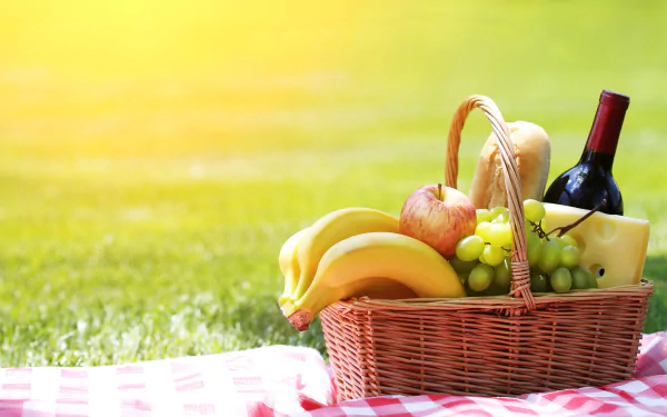 basket fruit wine photography picnic HD Desktop Wallpaper | Background Image