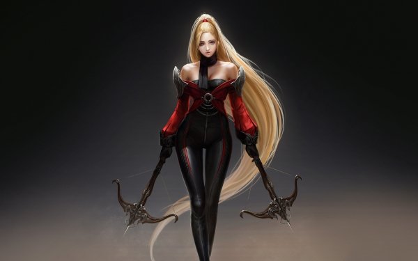 Fantasy Women Warrior Blonde Woman Warrior Crossbow Long Hair HD Wallpaper | Background Image
