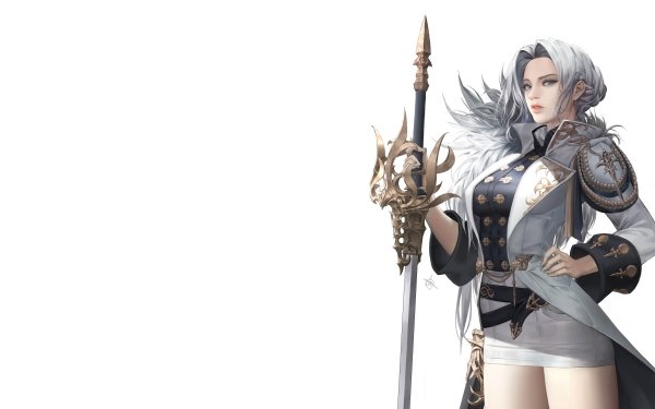 Fantasy Women Warrior Sword Woman Warrior White Hair Long Hair Blue Eyes HD Wallpaper | Background Image