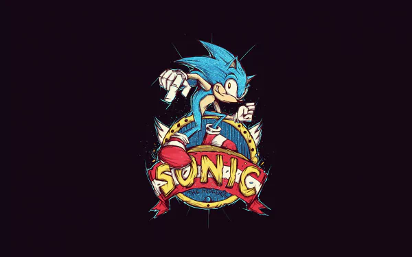 4K Ultra HD PC desktop wallpaper featuring Sonic the Hedgehog in a dynamic pose with the classic logo, showcasing vibrant colors and a video game theme.
