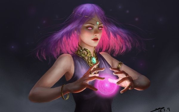 Fantasy Sorceress Magic Pink Hair Pink Eyes Lipstick HD Wallpaper | Background Image