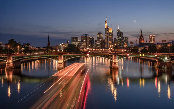 city Germany river light bridge man made Frankfurt HD Desktop Wallpaper | Background Image
