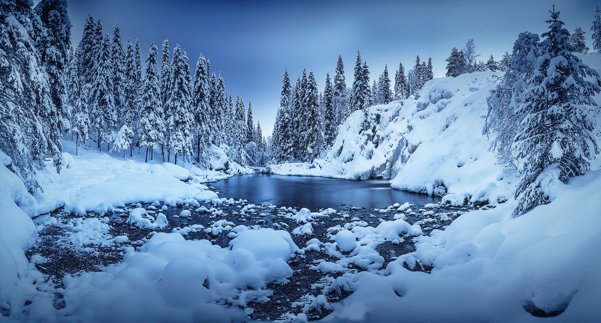Download Nature Finland Snow River Winter HD Wallpaper