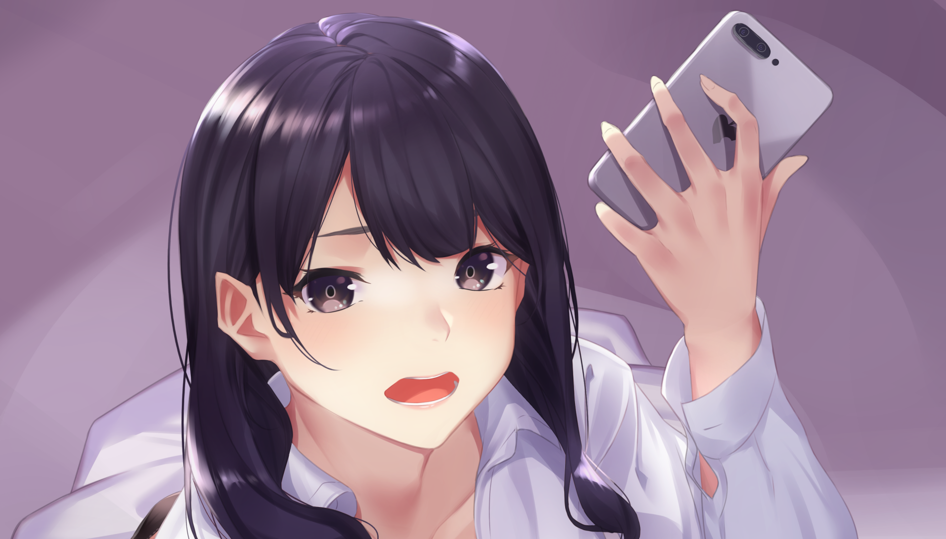 Anime Girl Black Hair Purple Eyes