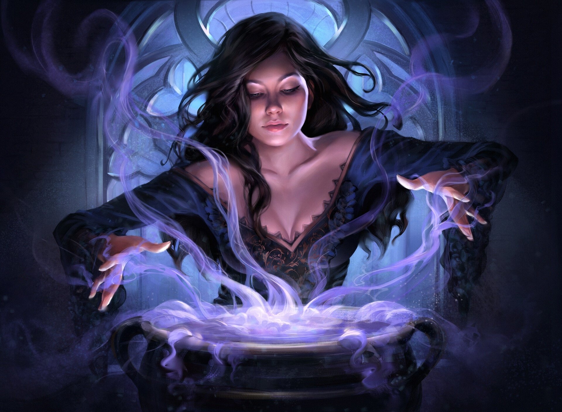 Download Cauldron Black Hair Magic Fantasy Witch HD Wallpaper
