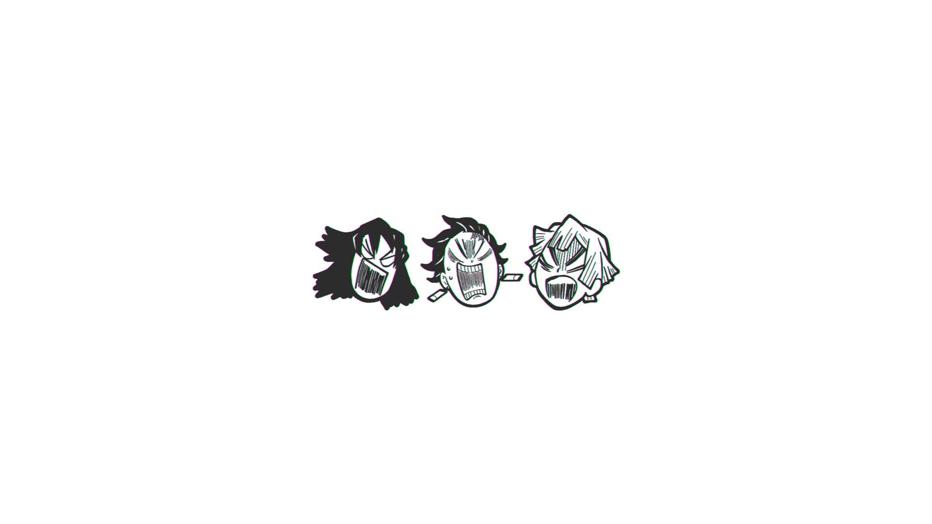 Inosuke Hashibira, Zenitsu Agatsuma, and Tanjiro Kamado from Demon Slayer: Kimetsu no Yaiba in an anime HD desktop wallpaper with a minimalist design.