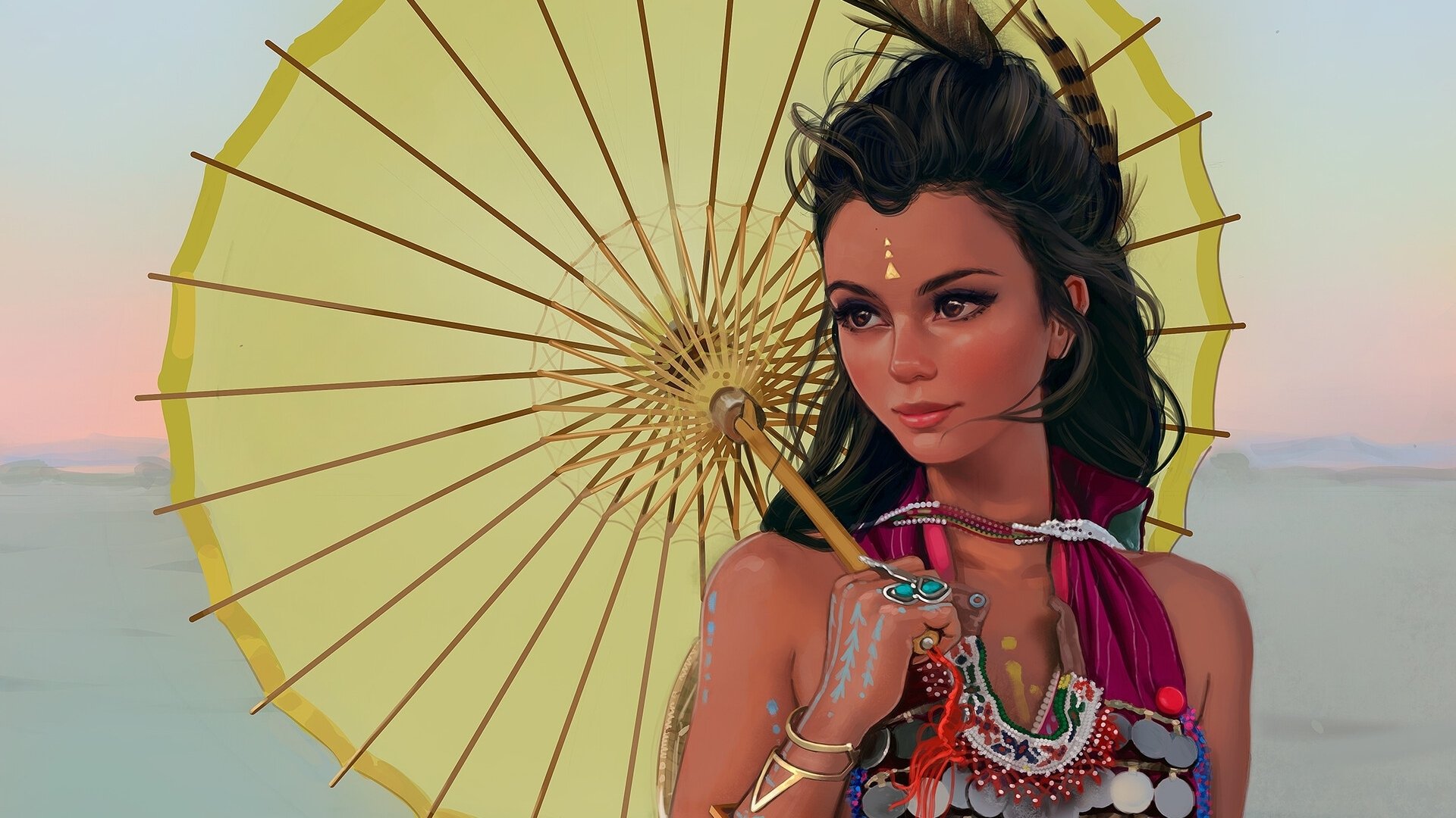 Download Jewelry Parasol Fantasy Woman HD Wallpaper by Iván Talavera