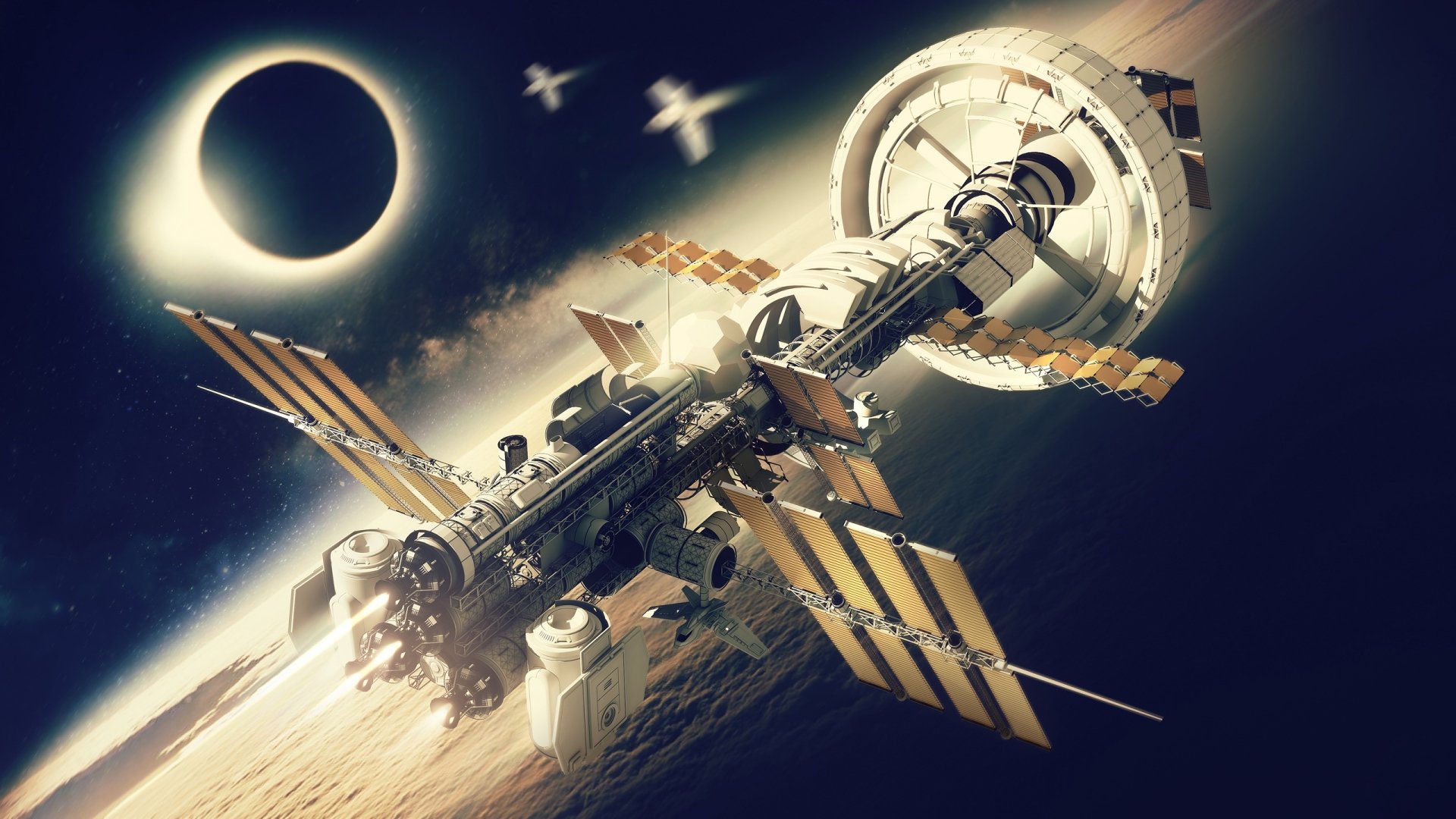 Download Futuristic Moon Space Sci Fi Space Station HD Wallpaper by Encho Enchev