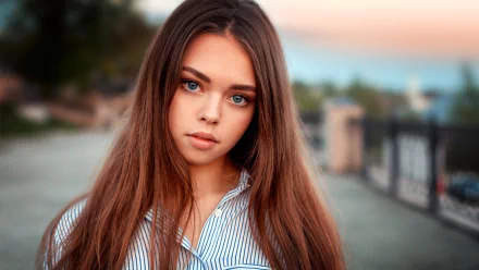 redhead blue eyes depth of field woman model HD Desktop Wallpaper | Background Image