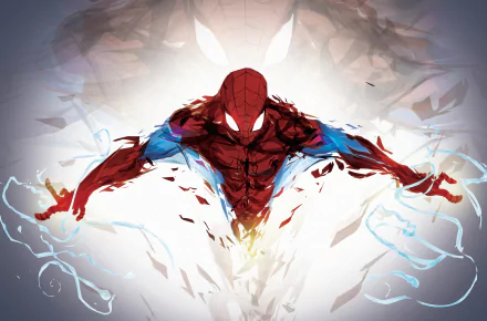 HD desktop wallpaper and background featuring Spider-Man in a dynamic pose surrounded by a vibrant, artistic burst of colors and energy.