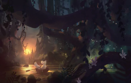 boat river forest fantasy Animal Fantasy Animal HD Desktop Wallpaper | Background Image