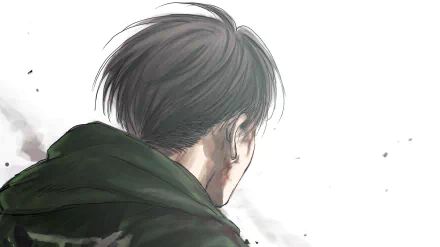 HD anime wallpaper featuring Levi Ackerman from Attack on Titan, showing a side profile with muted colors and dynamic brushstroke style.