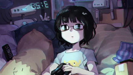black eyes black hair glasses Anime Original HD Desktop Wallpaper | Background Image
