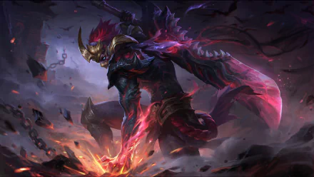 HD PC desktop wallpaper of Hanzo from Overwatch as a fierce warrior in dark armor wielding a glowing sword, set against a smoky, fiery battlefield background.