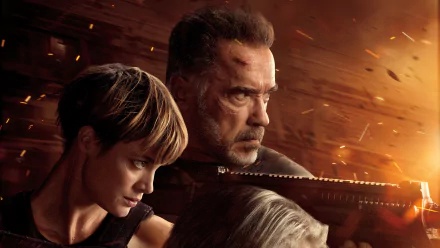 Mackenzie Davis Arnold Schwarzenegger Terminator movie Terminator: Dark Fate HD Desktop Wallpaper | Background Image