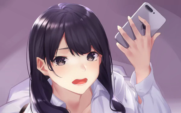 phone black eyes purple hair Anime Original HD Desktop Wallpaper | Background Image