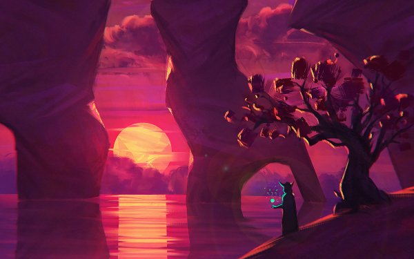 Fantasy Creature Magic Sunset Tree HD Wallpaper | Background Image