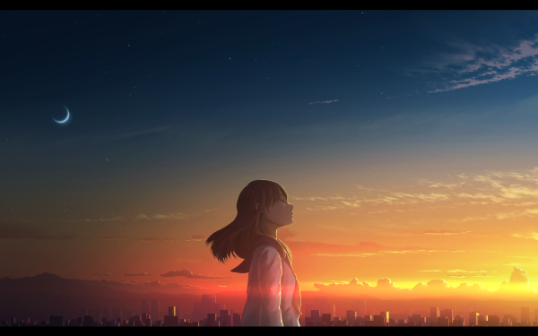 Anime Original Sunset Moon HD Wallpaper | Background Image