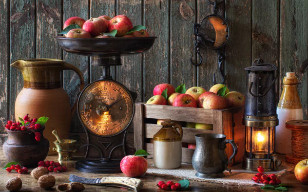 lantern fruit pitcher apple berry photography still life HD Desktop Wallpaper | Background Image
