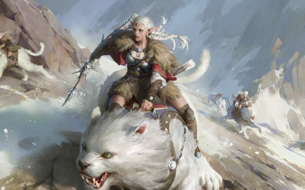 white hair woman warrior elf beast video game Clash Of Wonders HD Desktop Wallpaper | Background Image